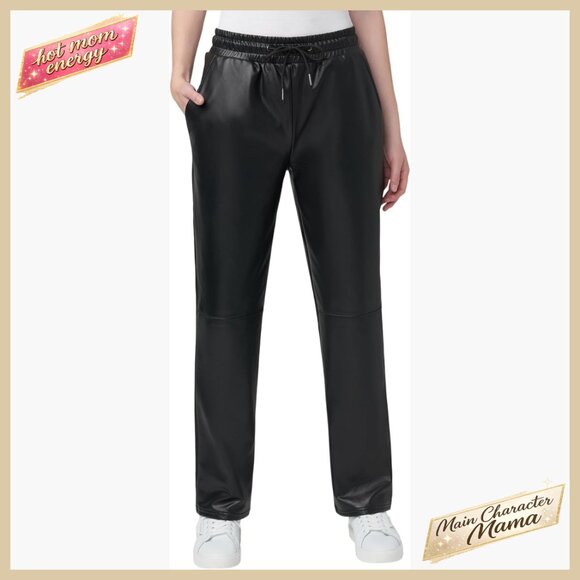High Rise Faux Leather Straight Leg Pants Chic Y2K Minimal Elegant